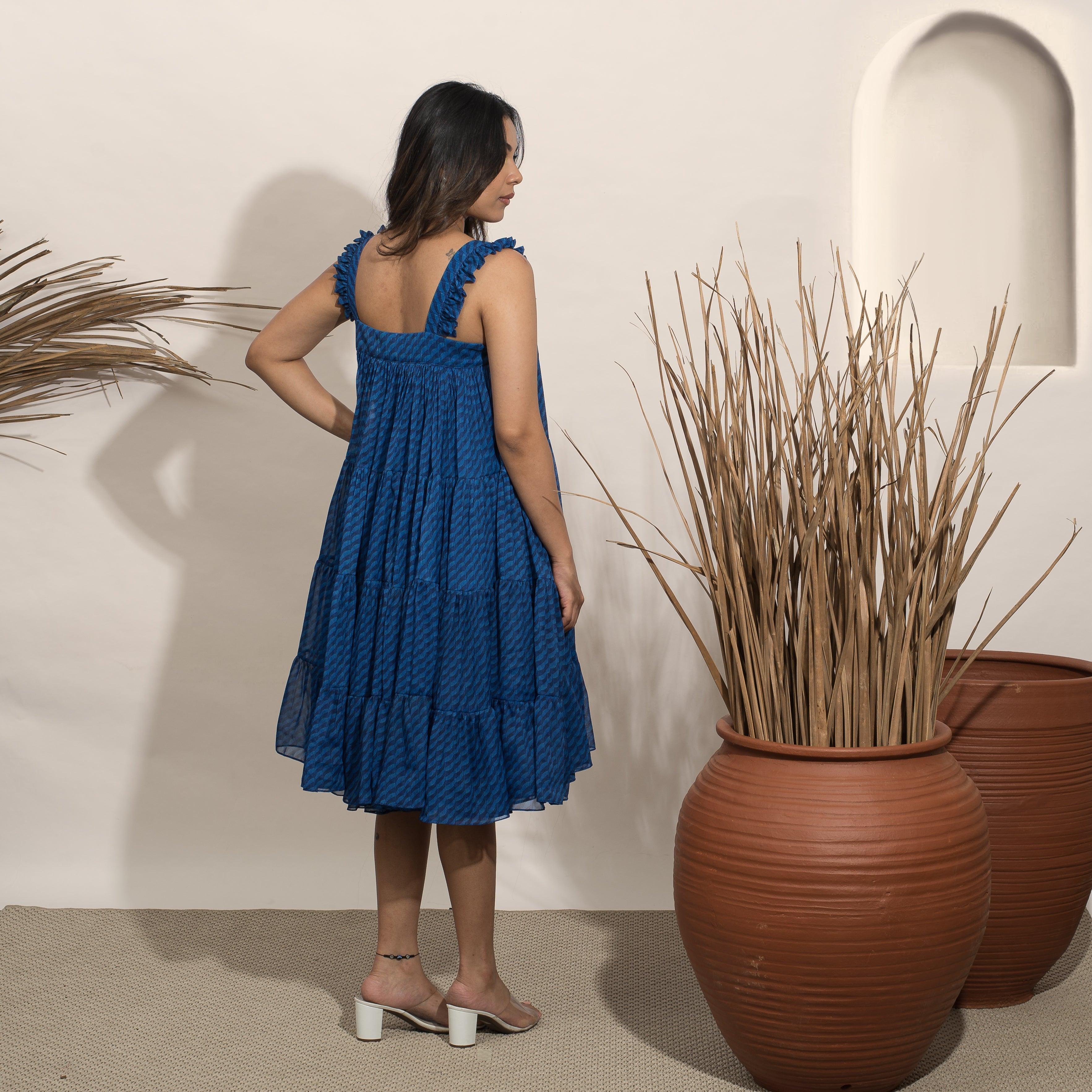 Noir Blue Flare Dress - Ozel