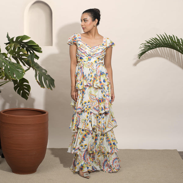 Mon Cheri Chiffon Pleated Long Dress