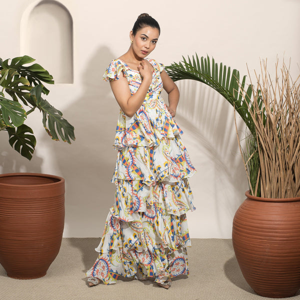 Mon Cheri Chiffon Pleated Long Dress