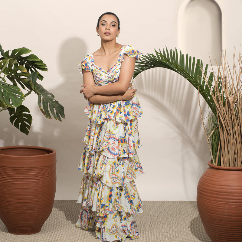 Mon Cheri Chiffon Pleated Long Dress