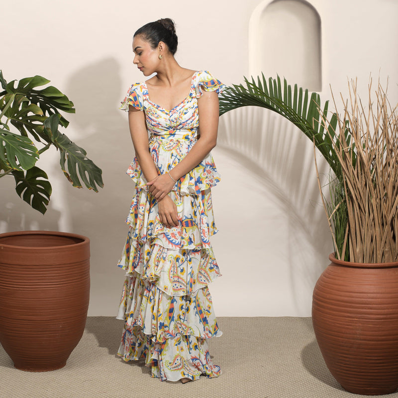 Mon Cheri Chiffon Pleated Long Dress