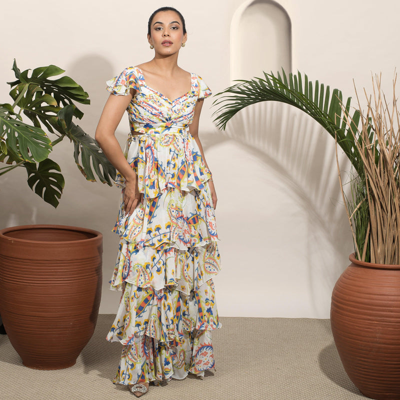 Mon Cheri Chiffon Pleated Long Dress