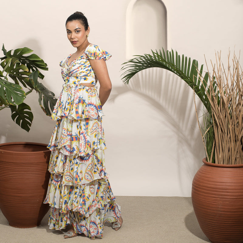 Mon Cheri Chiffon Pleated Long Dress
