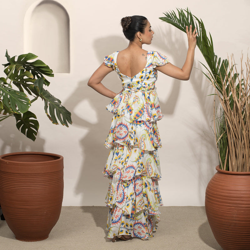 Mon Cheri Chiffon Pleated Long Dress