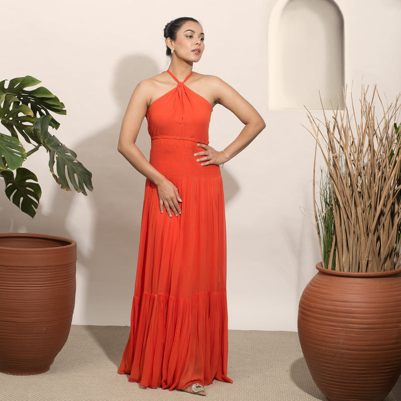 Coco Fiery Orange Halter Gown