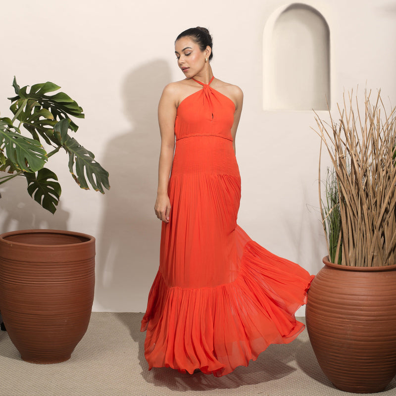 Coco Fiery Orange Halter Gown