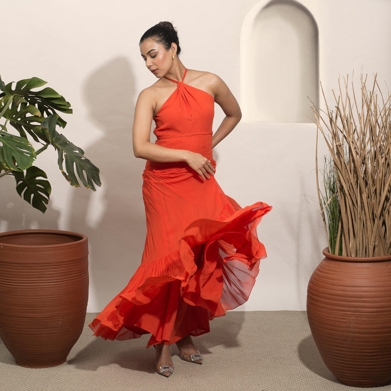Coco Fiery Orange Halter Gown