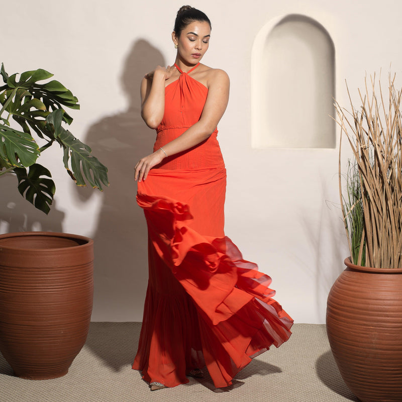 Coco Fiery Orange Halter Gown
