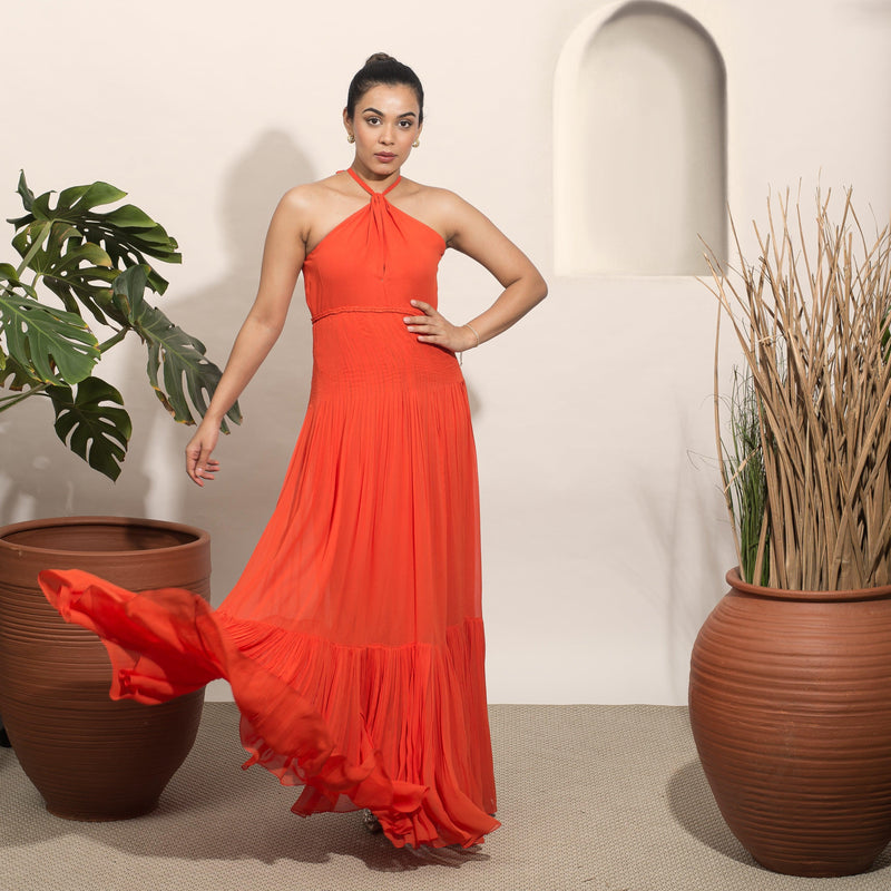 Coco Fiery Orange Halter Gown