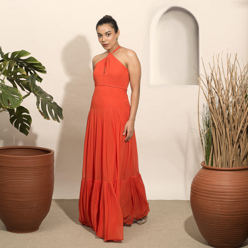 Coco Fiery Orange Halter Gown