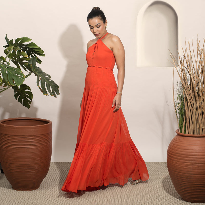 Coco Fiery Orange Halter Gown