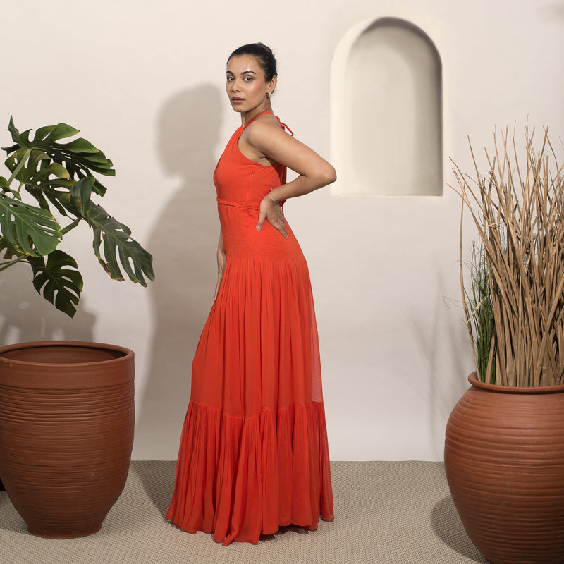 Coco Fiery Orange Halter Gown