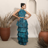Starry Night Marbled Tiered Corset Skirt and Halter Top Set