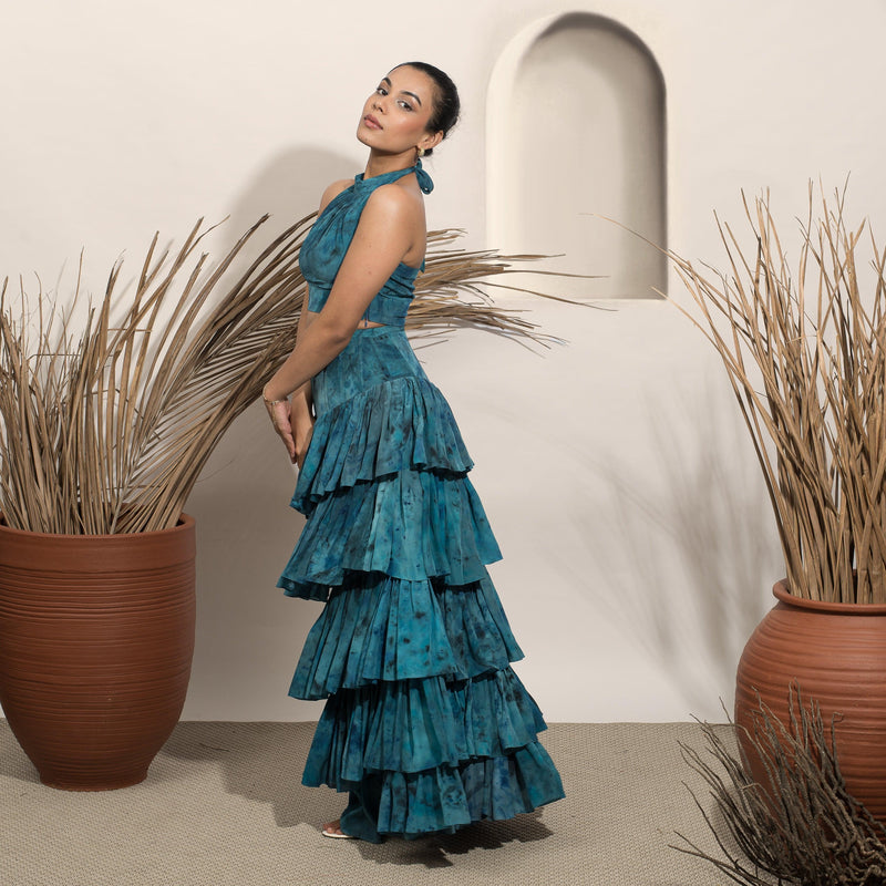 Starry Night Marbled Tiered Corset Skirt and Halter Top Set