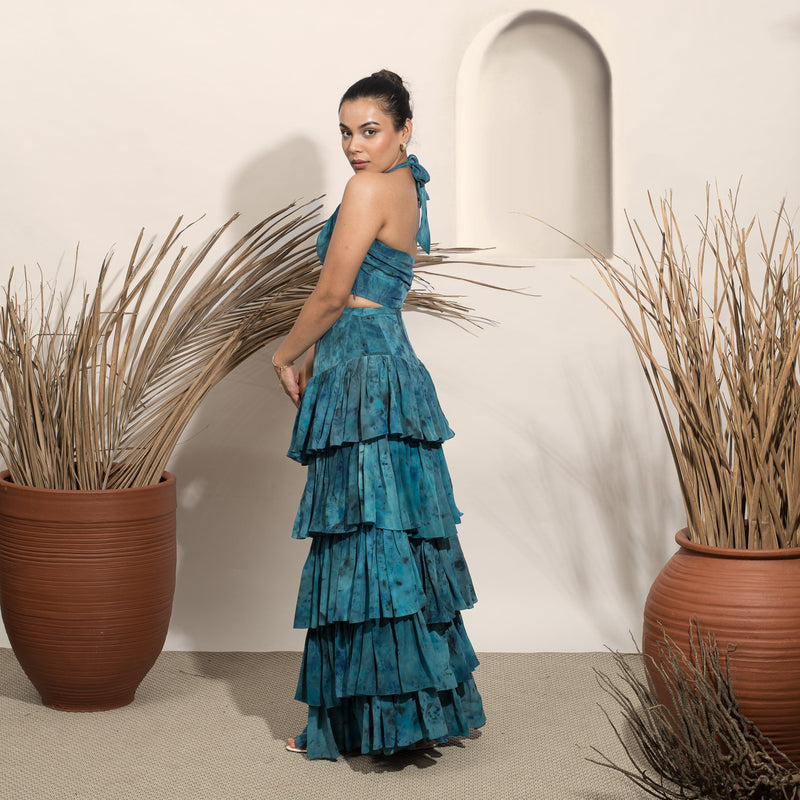 Starry Night Marbled Tiered Corset Skirt and Halter Top Set