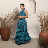 Starry Night Marbled Tiered Corset Skirt and Halter Top Set