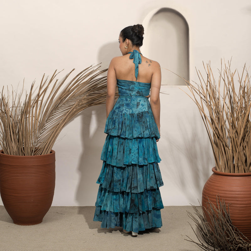 Starry Night Marbled Tiered Corset Skirt and Halter Top Set