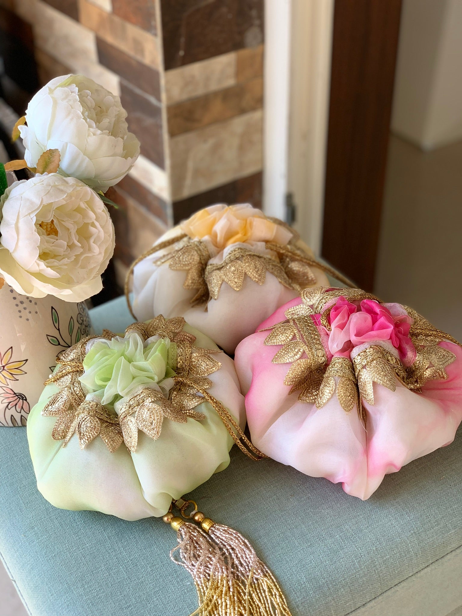 Set of 3 Ombre Shibori Potli Bags - Ozel