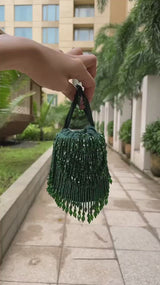 Andromeda Mini Emerald Tassels Bucket Bag