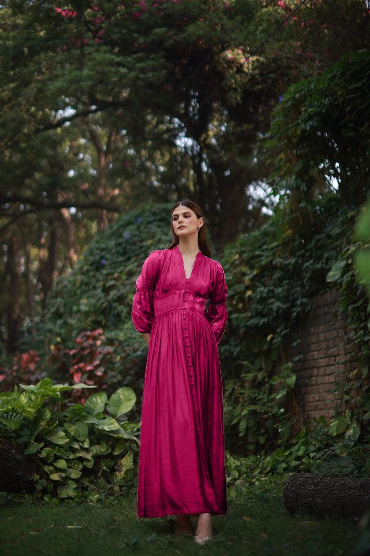 Valentina Button Down Dress Hot Pink - Ozel
