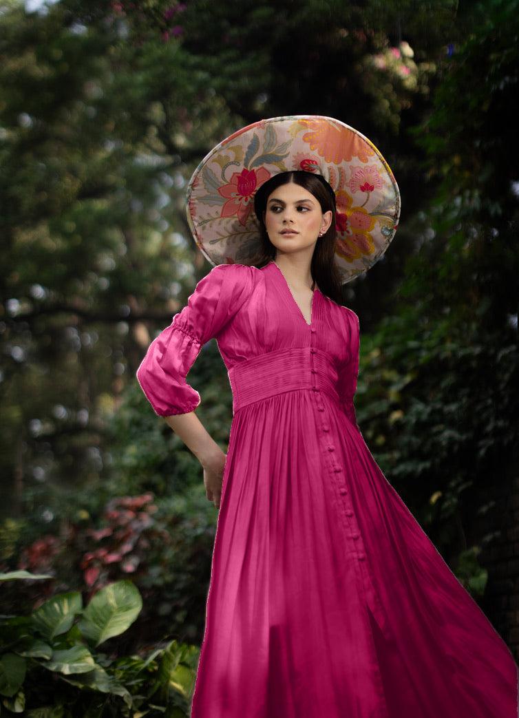 Valentina Button Down Dress Hot Pink - Ozel