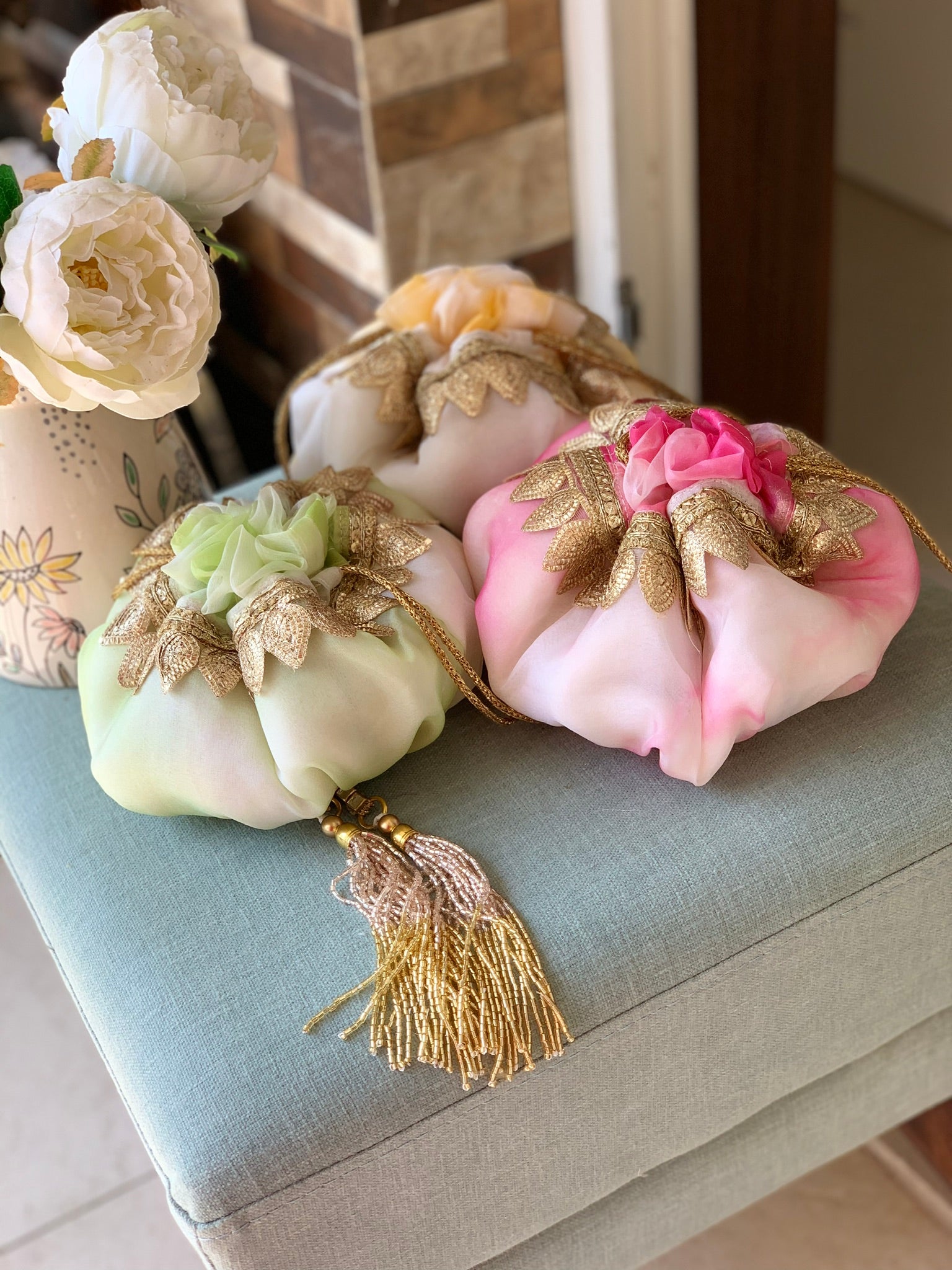 Set of 3 Ombre Shibori Potli Bags - Ozel