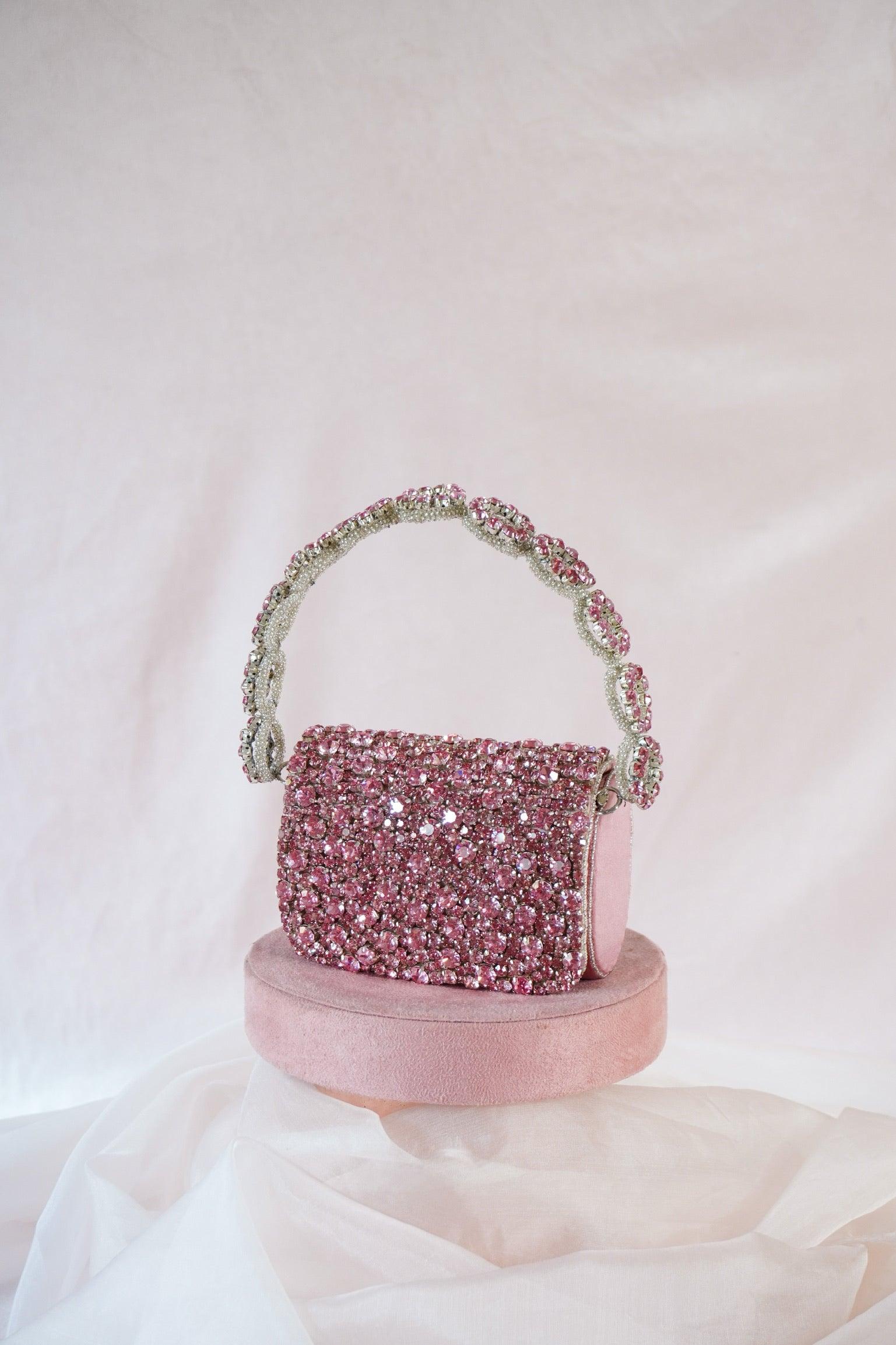 Colored Rhinestones Mini Flap Bag with Circle Handle