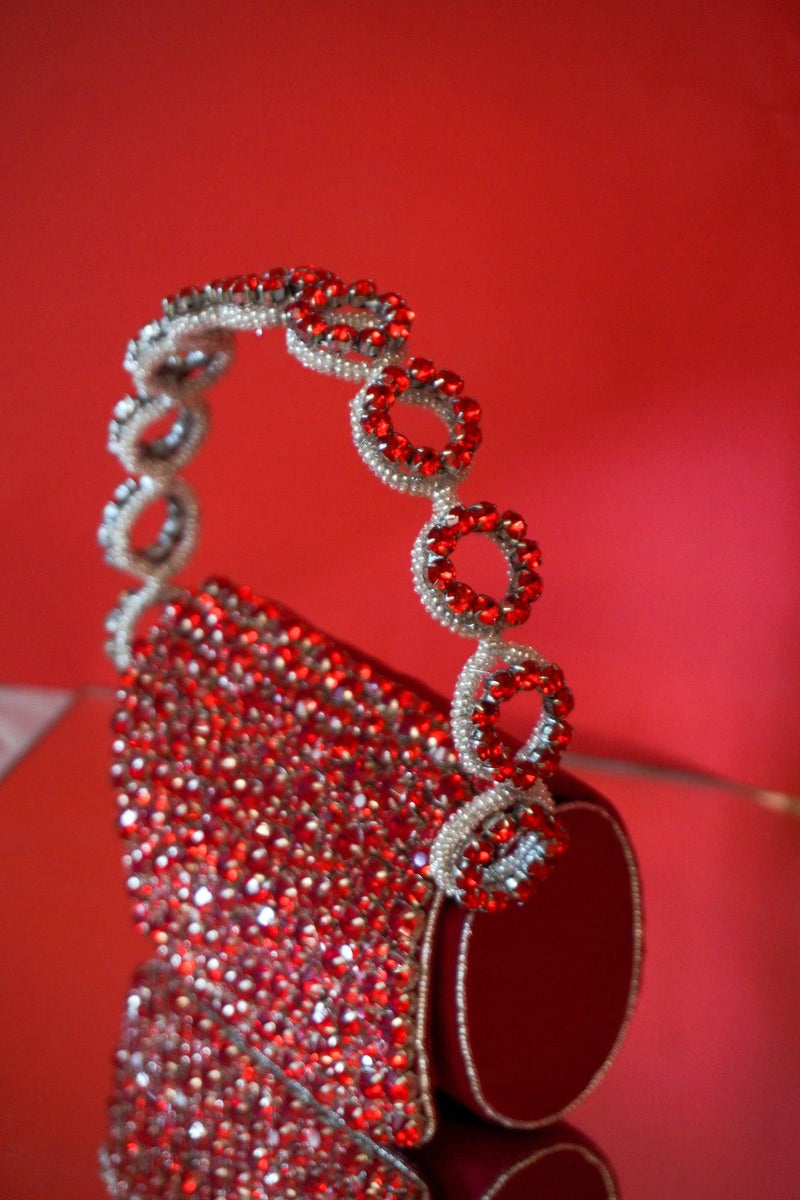 Colored Rhinestones Mini Flap Bag with Circle Handle
