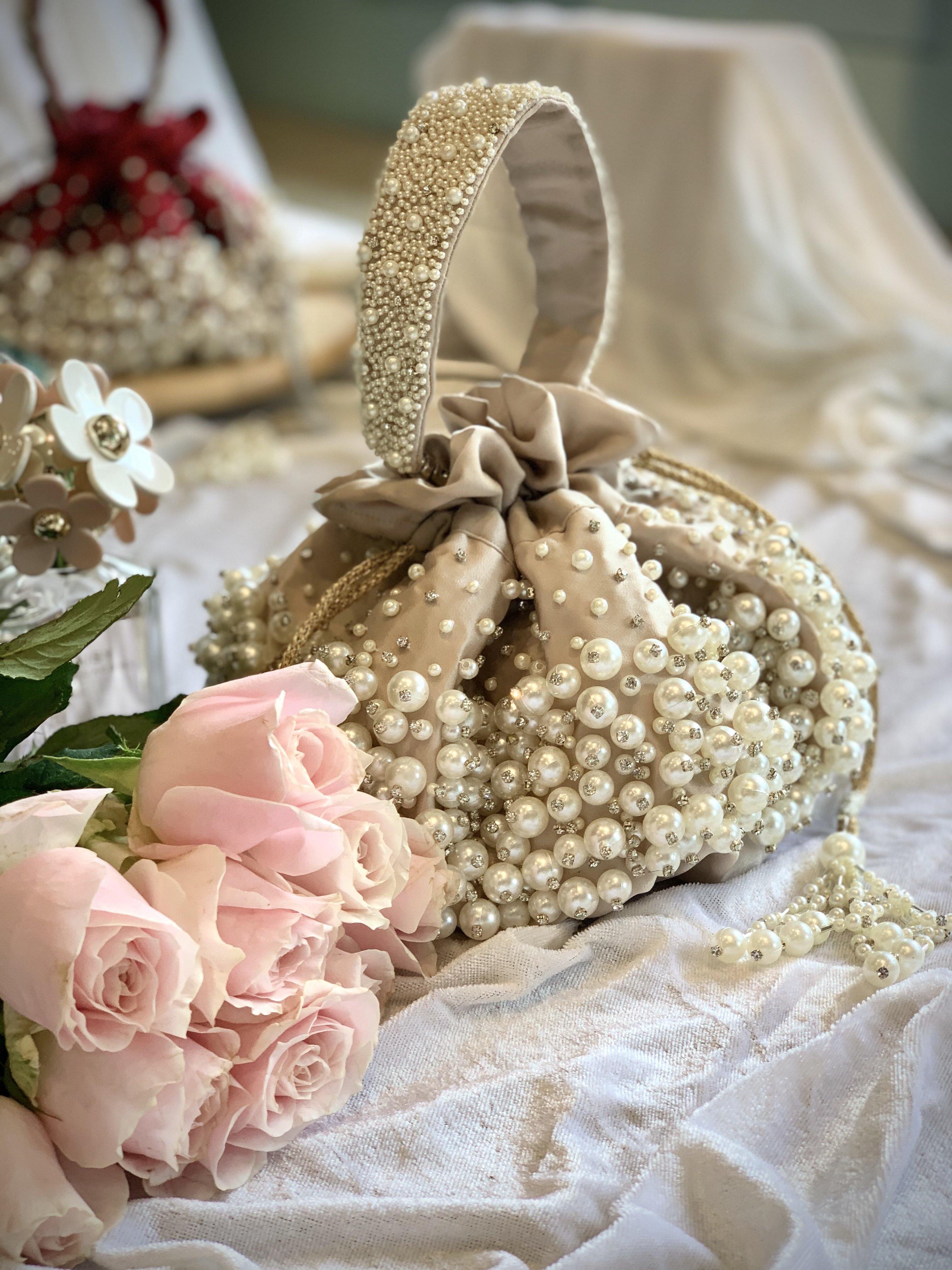 Beige Bijoux Potli Bag with Handle - Ozel