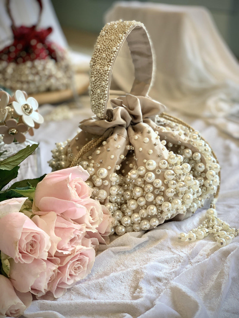 Beige Bijoux Potli Bag with Handle - Ozel Bir Sey