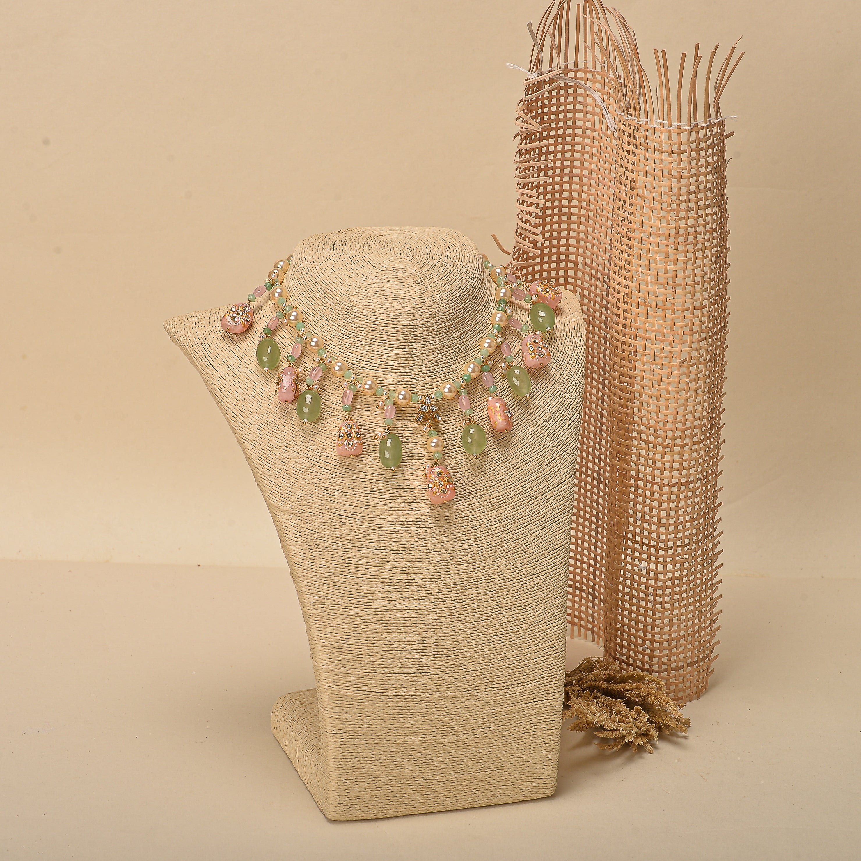 Pink and Green Stone Necklace