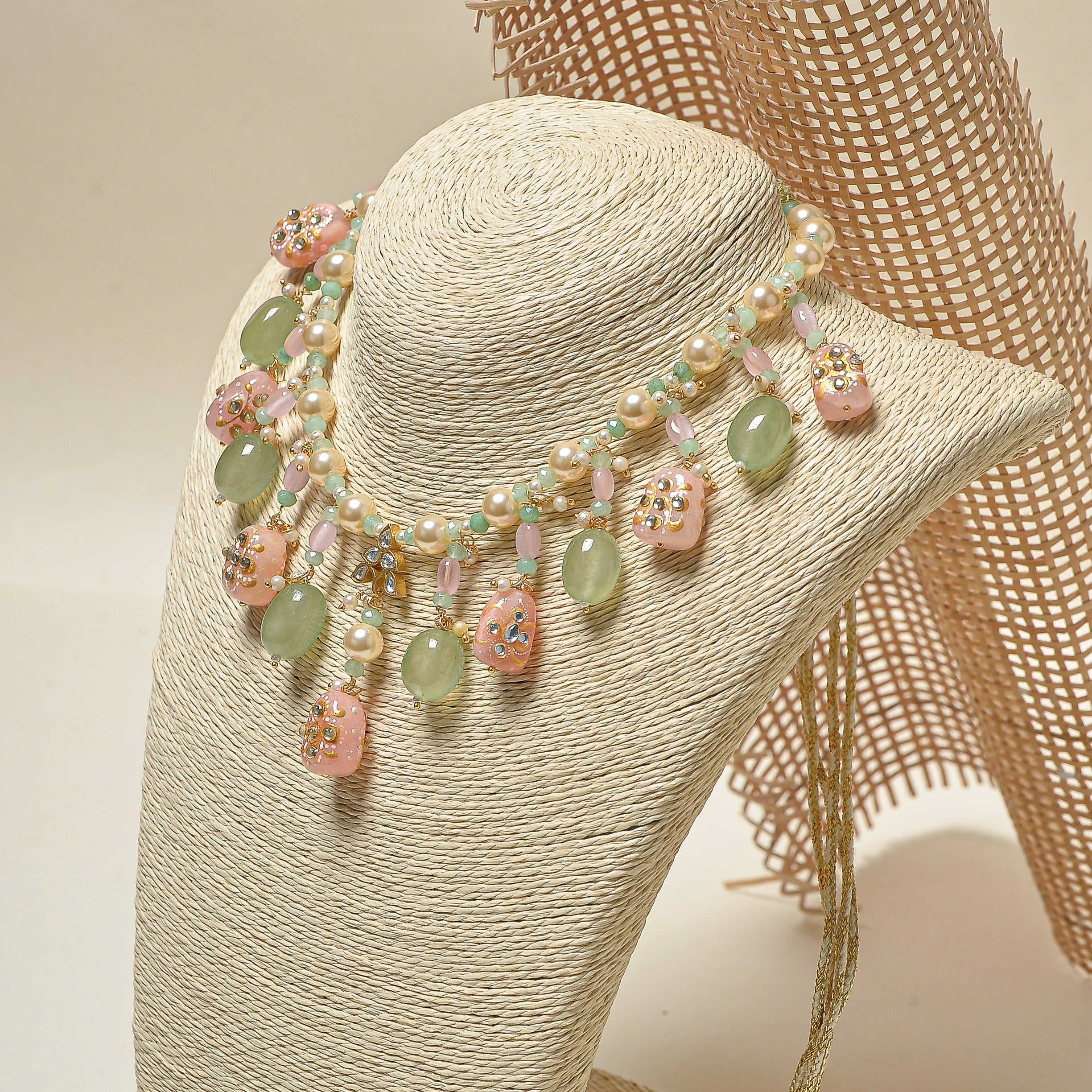 Pink and Green Stone Necklace