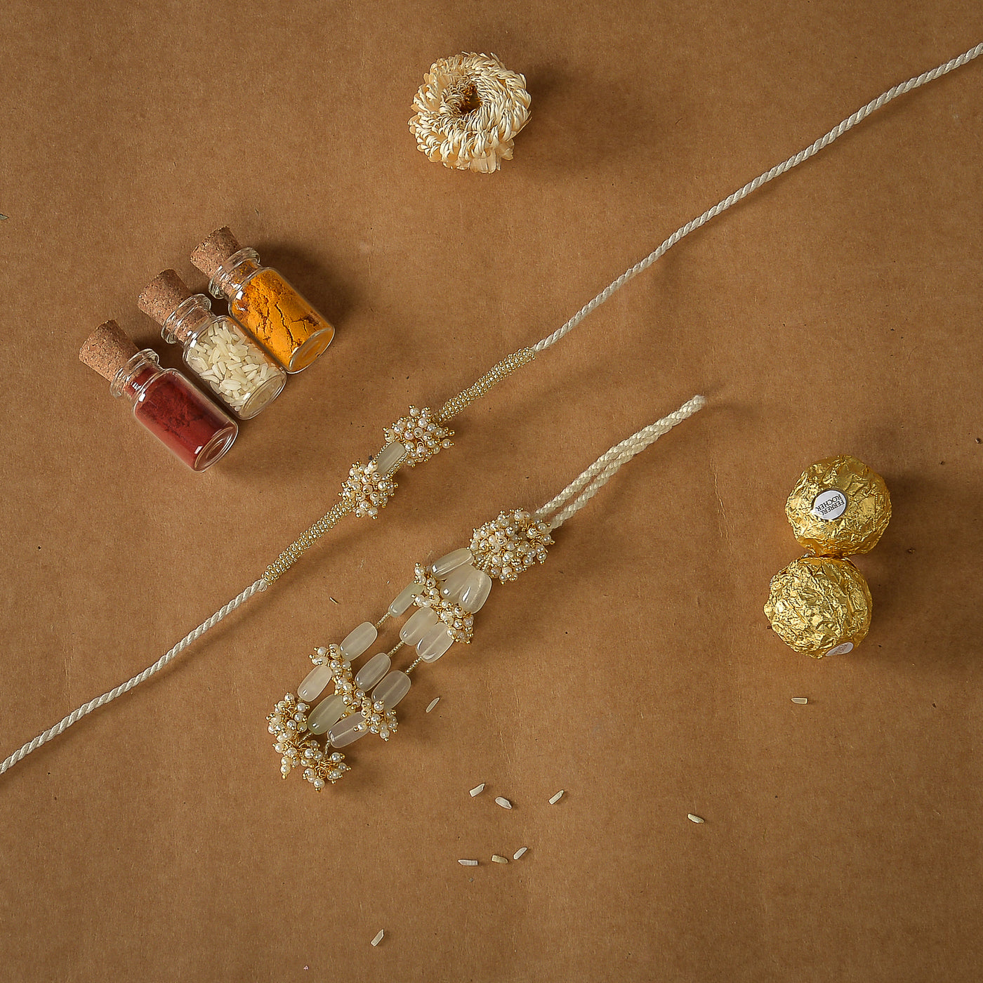 Vishesh Green Pearl bunch and stone Rakhi Lumba - Ozel