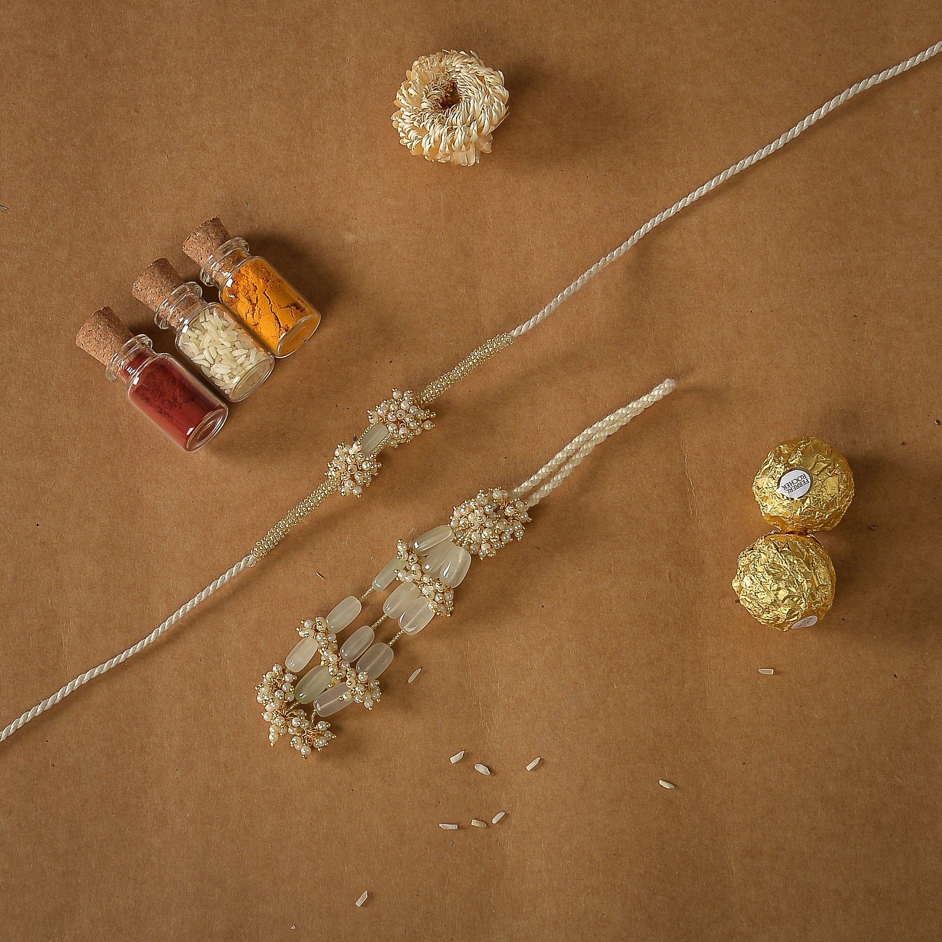 Vishesh Green Pearl bunch and stone Rakhi Lumba - Ozel