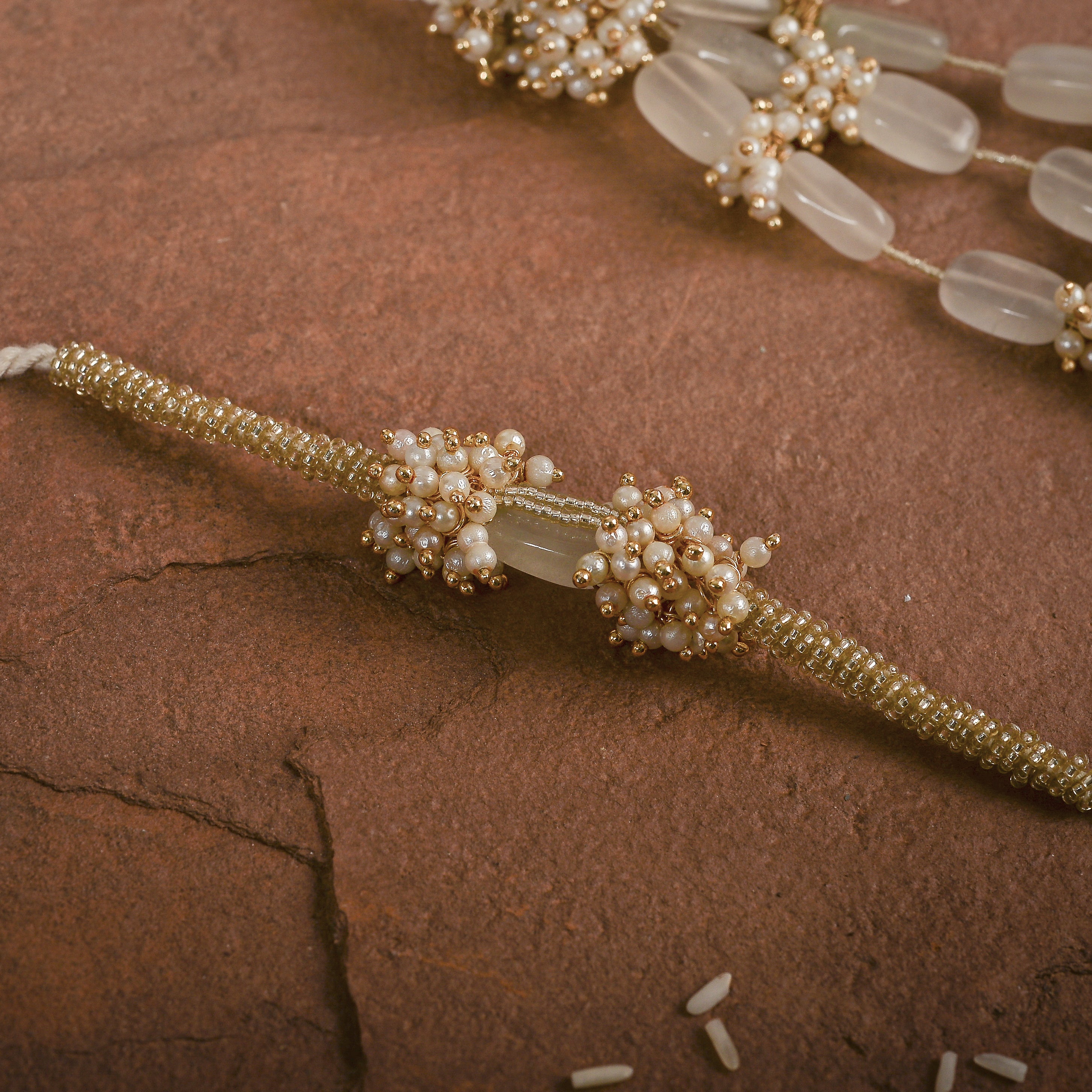 Vishesh Green Pearl bunch and stone Rakhi Lumba - Ozel
