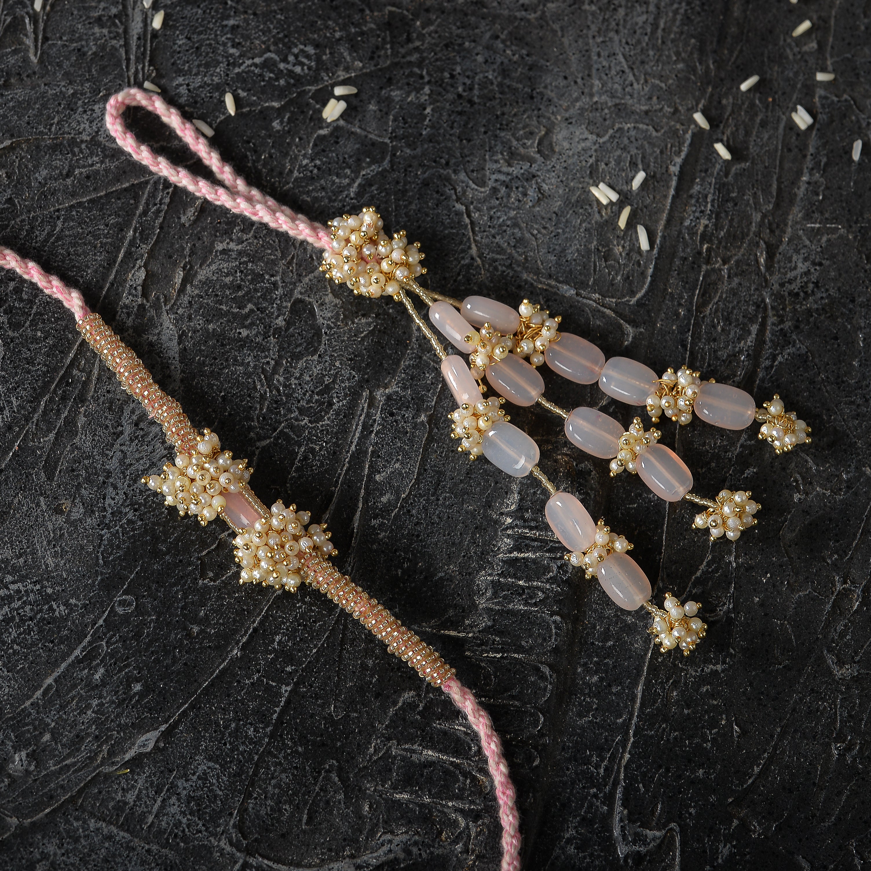 Vishesh Pink Pearl Bunch and Stone Rakhi Lumba - Ozel