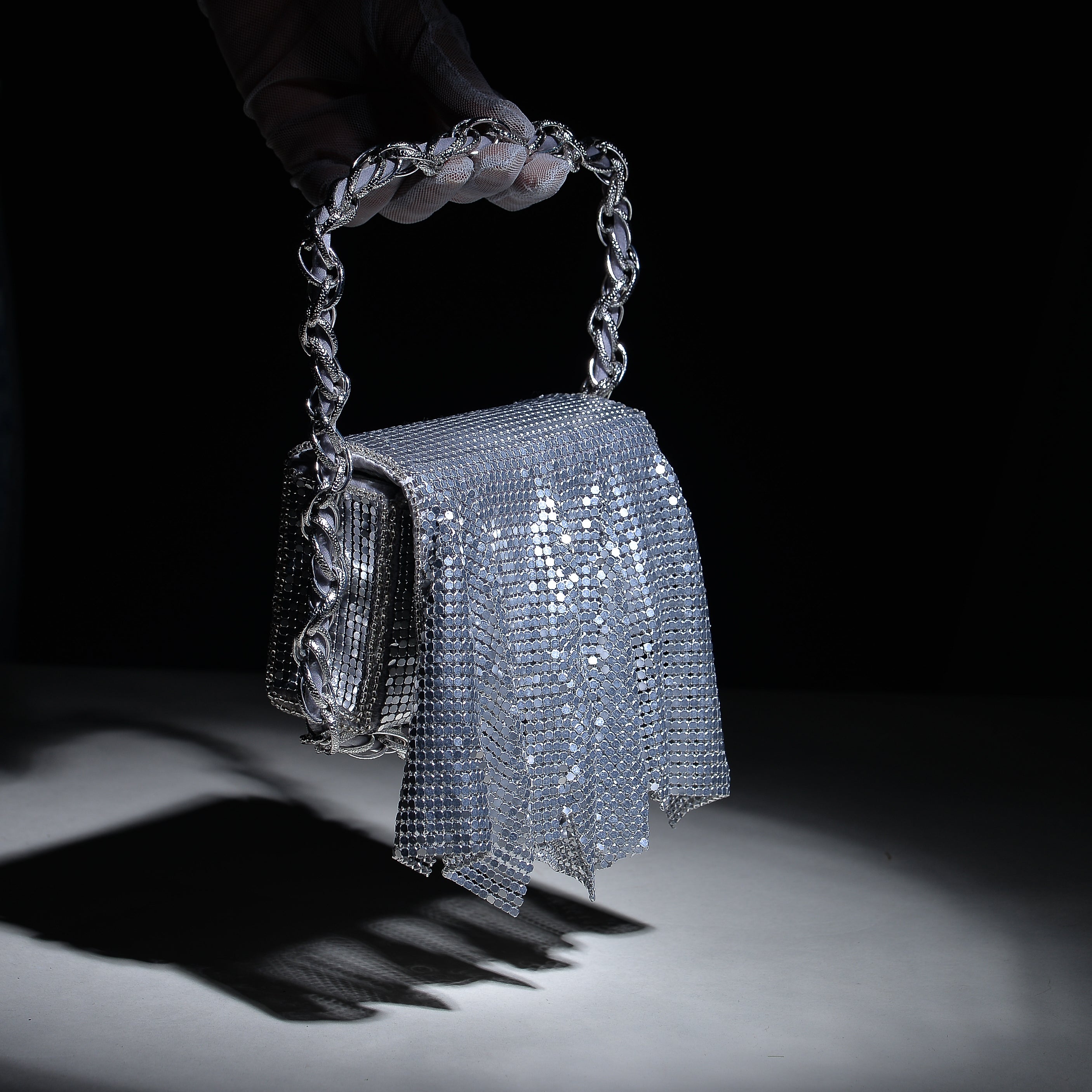 Shimmer : Silver Metallic Flap Bag