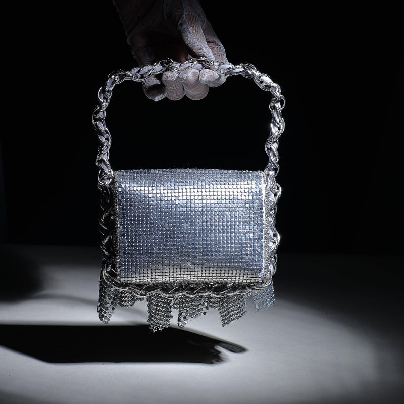 Shimmer : Silver Metallic Flap Bag