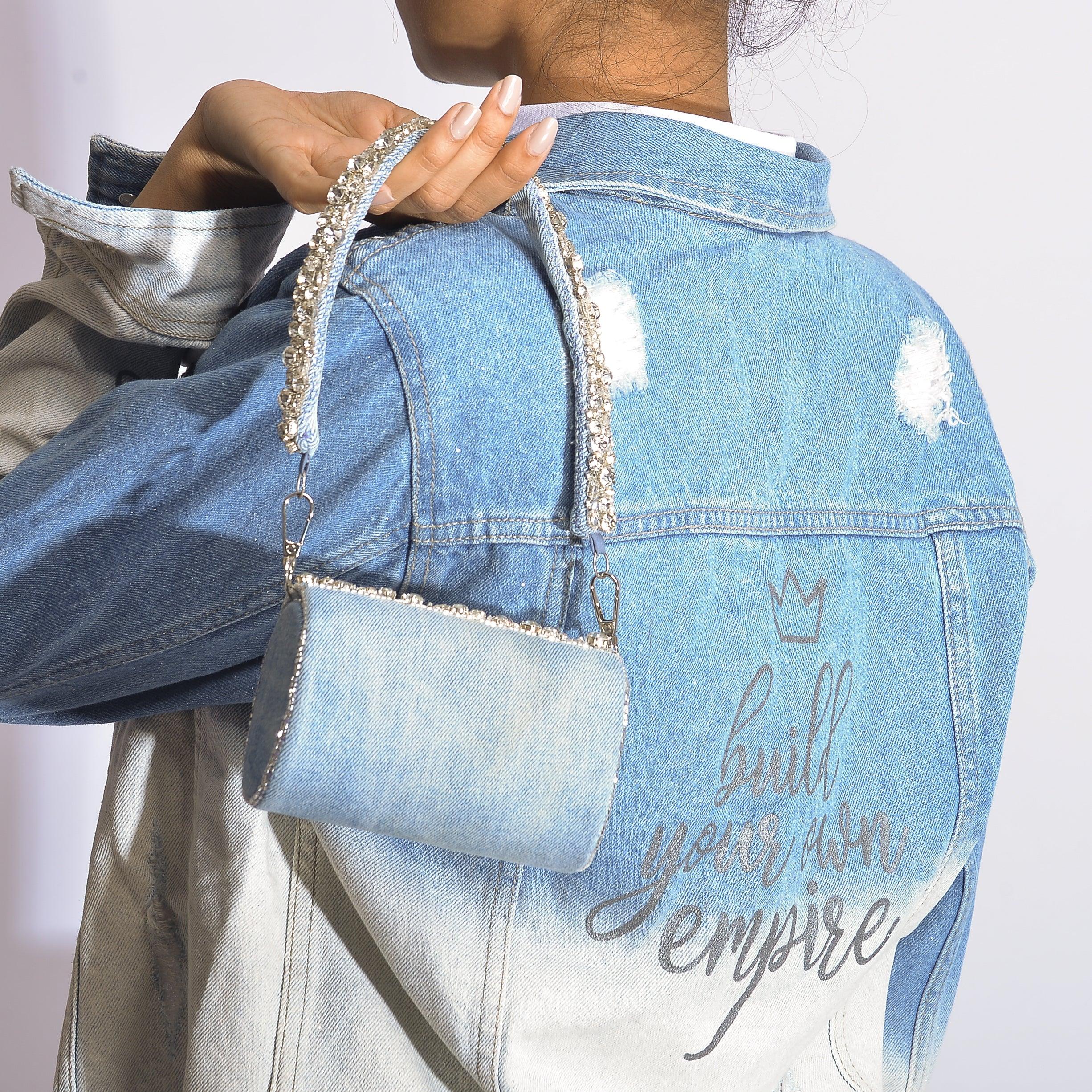 Rhinestone Mini Flap Bag in Denim - Ozel