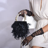Black Mini Feather Bag with Pearl Handle