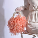 Peach Feather Bag with Pearl Handle