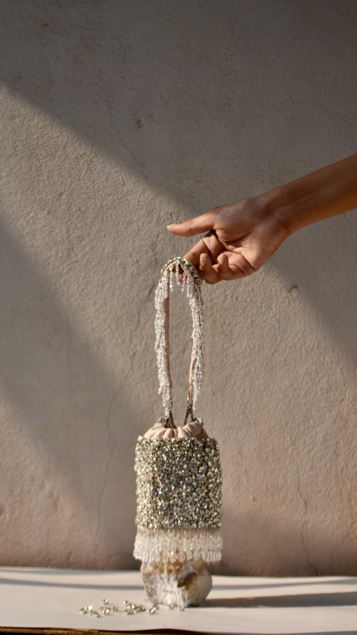 Rhinestones mini bucket bag with handle