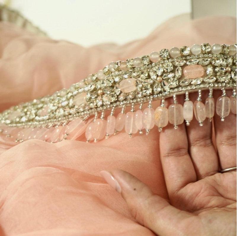 Pastel pink Hand Embroidered Belt