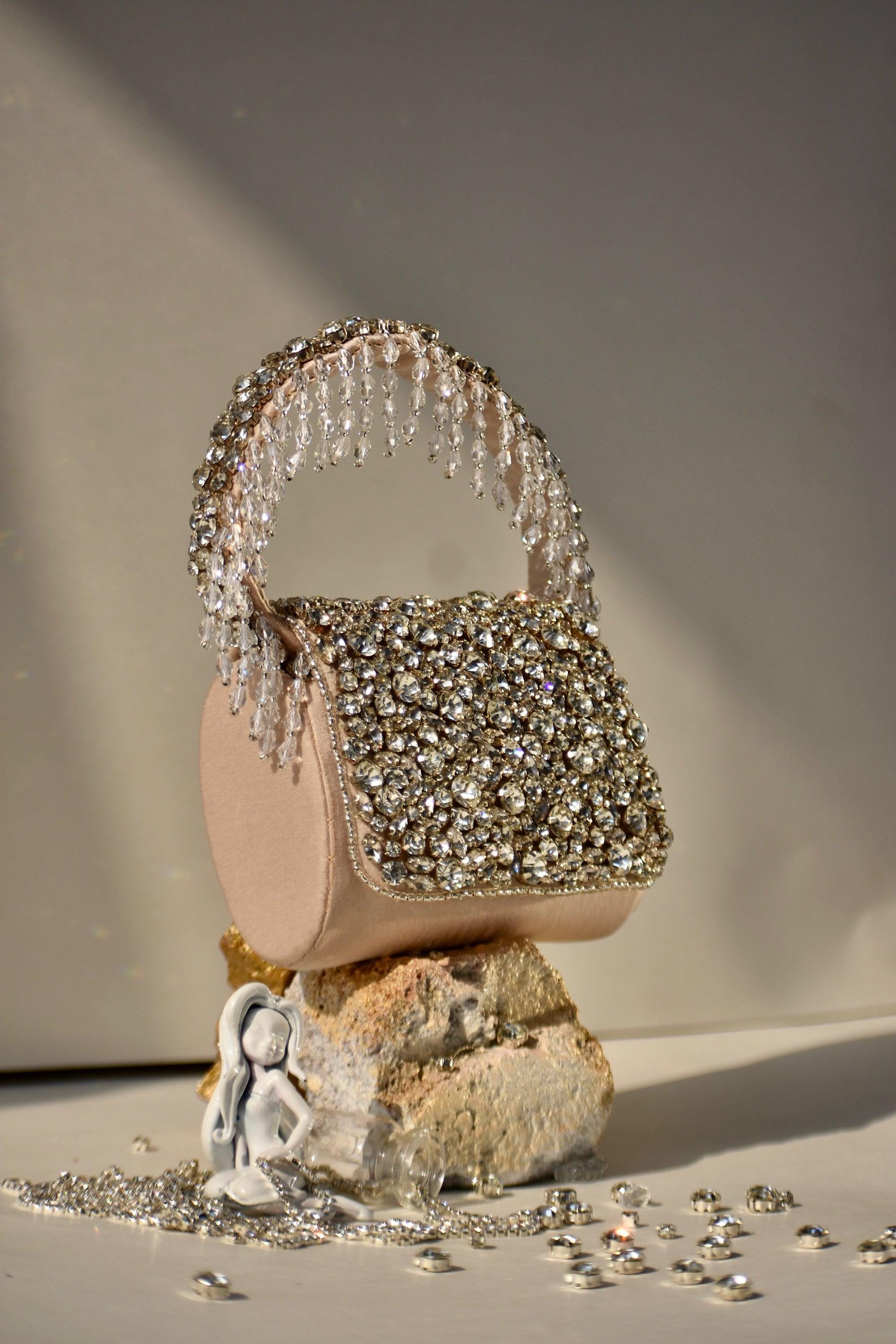 Rhinestones mini flap bag with handle