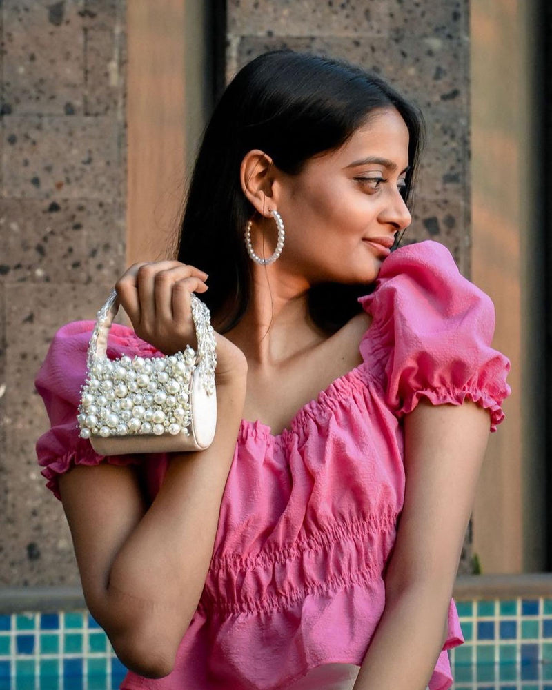 Bijoux mini flap bag with pearls handle