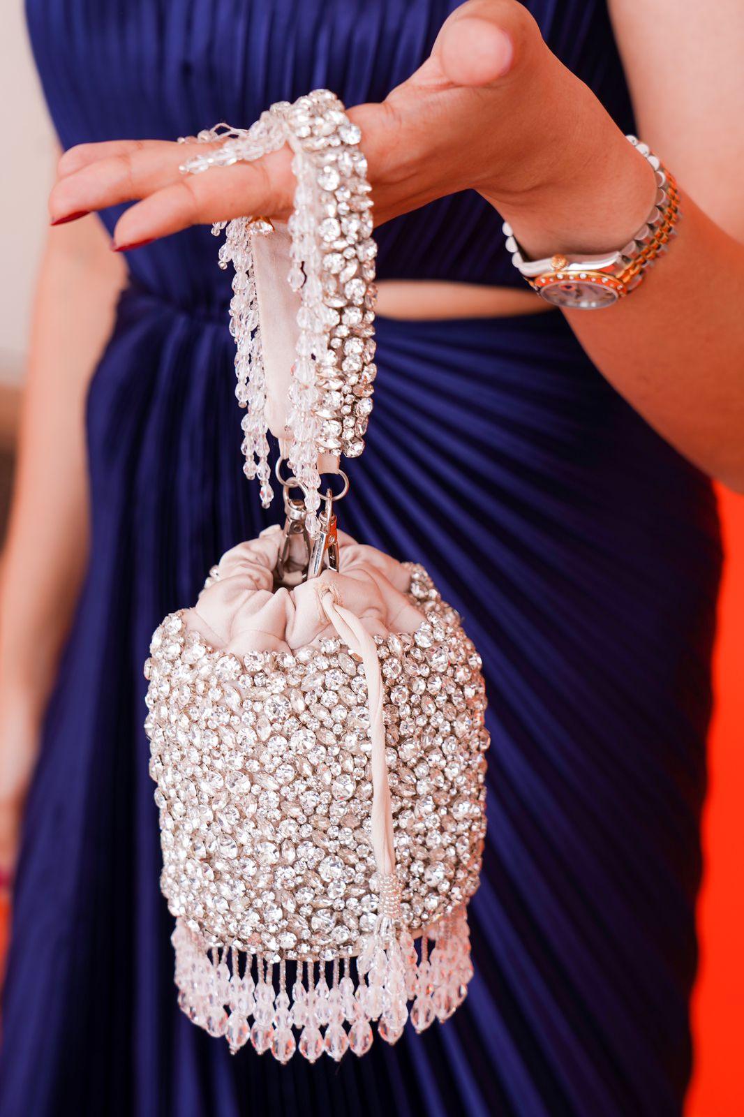 Rhinestones mini bucket bag with handle