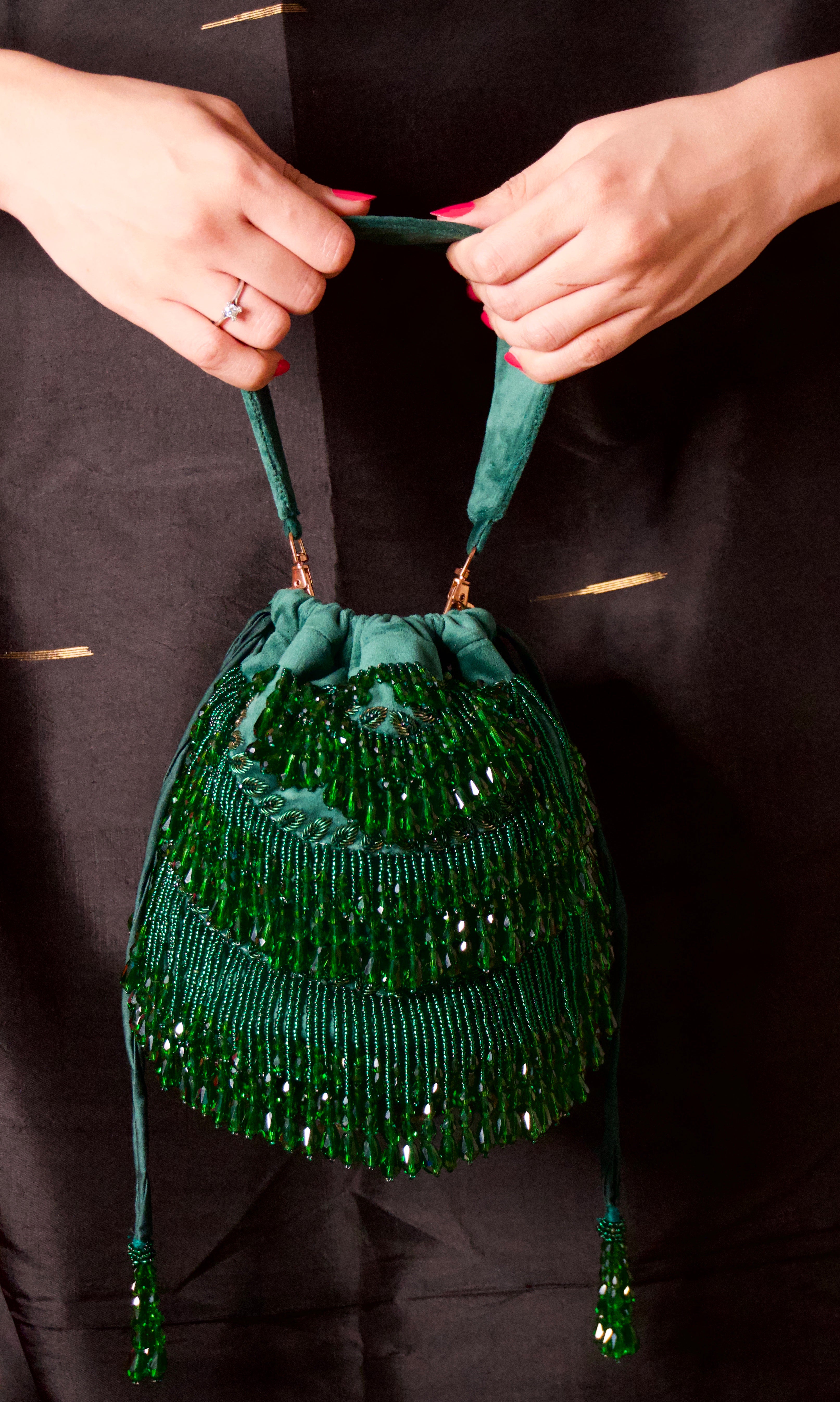 Andromeda Green Tassels Bucket Bag