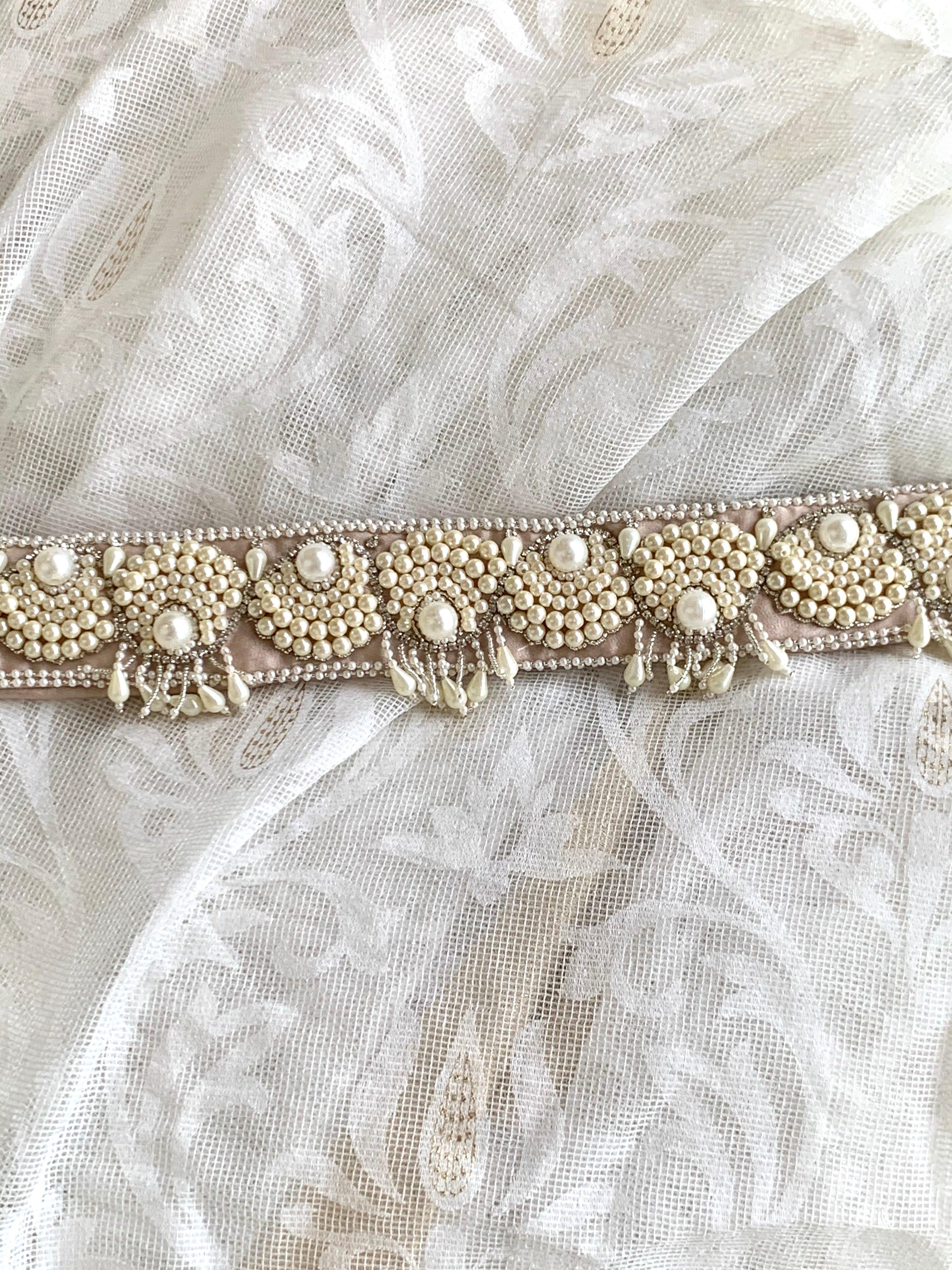 Pearls Scallops Hand Embroidered Belt