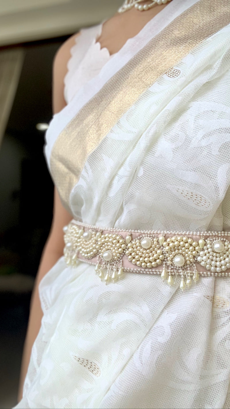 Pearls Scallops Hand Embroidered Belt