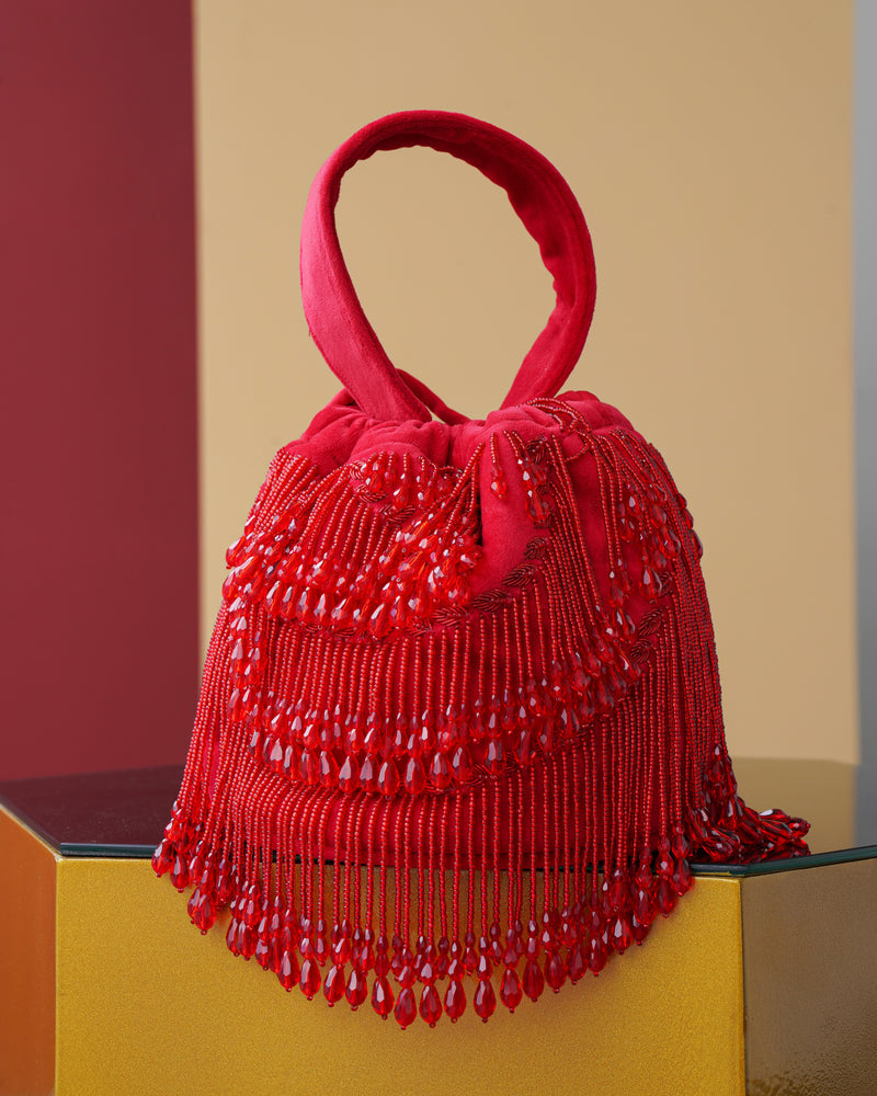 Andromeda Red Tassels Bucket Bag